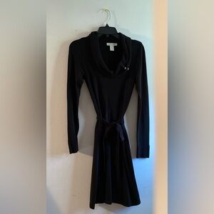 White House Black Market Ribbed Black Cowlneck Sweater dress.